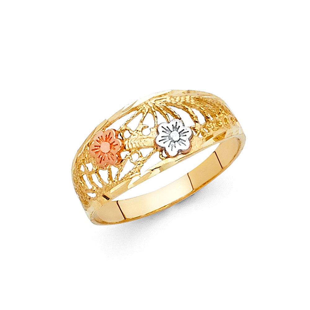 14K Yellow White Rose Gold Fancy Flower Ring