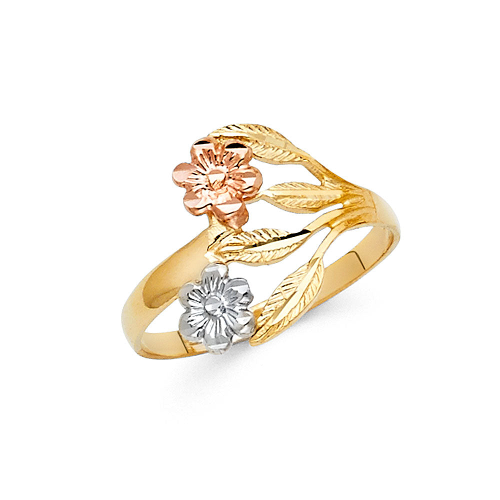 14K Yellow White Rose Gold Fancy Flower Ring