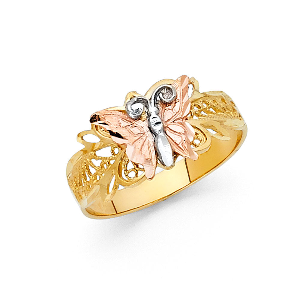 14K Yellow White Rose Gold Fancy Butterfly Ring