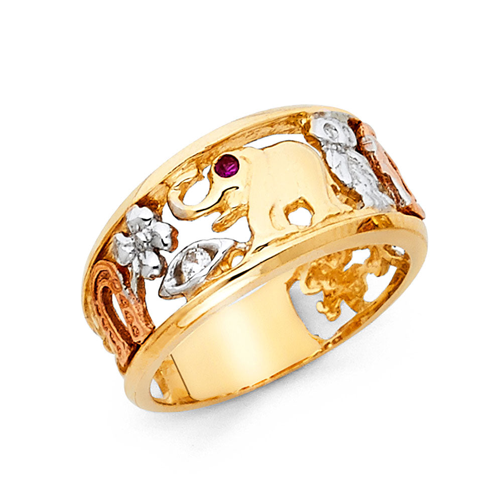 14K Yellow White Rose Gold Lucky Ring