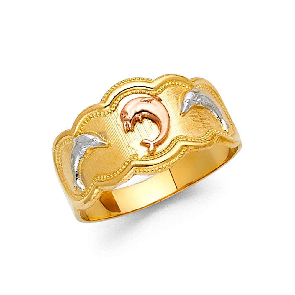 14K Yellow White Rose Gold Fancy Dolphin Ring