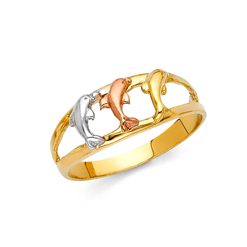 14K Yellow White Rose Gold Fancy Dolphin Ring