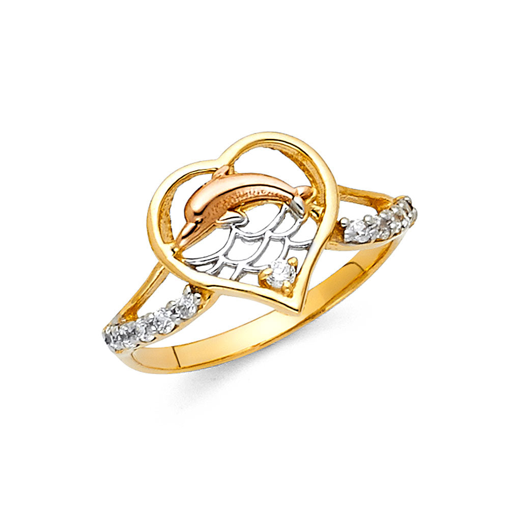 14K Yellow White Rose Gold Fancy Dolphin Ring