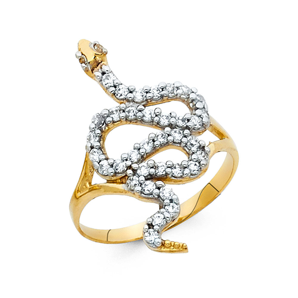 14K Two Tone Gold CZ Fancy Snake Ring