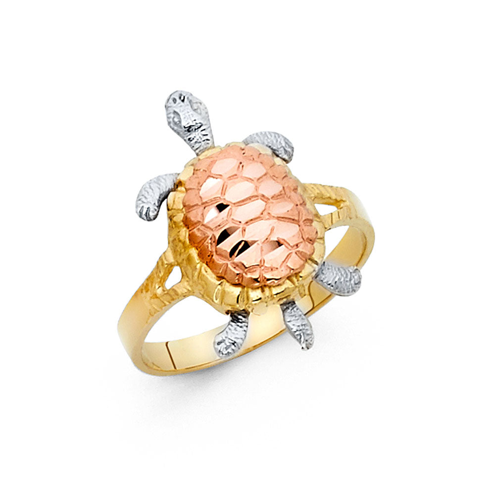 14K Yellow White Rose Gold Fancy Turtle Ring