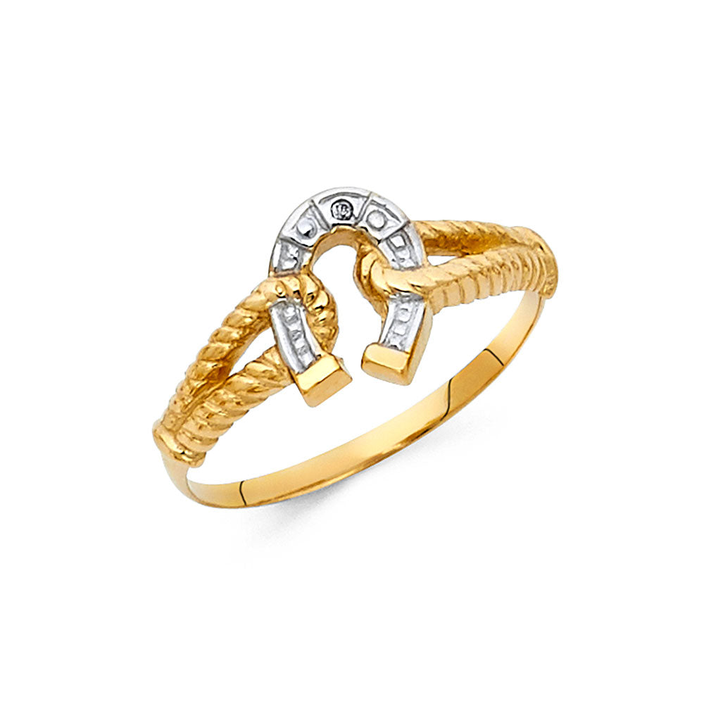 14K Two Tone Gold Lucky Horseshoe Ring