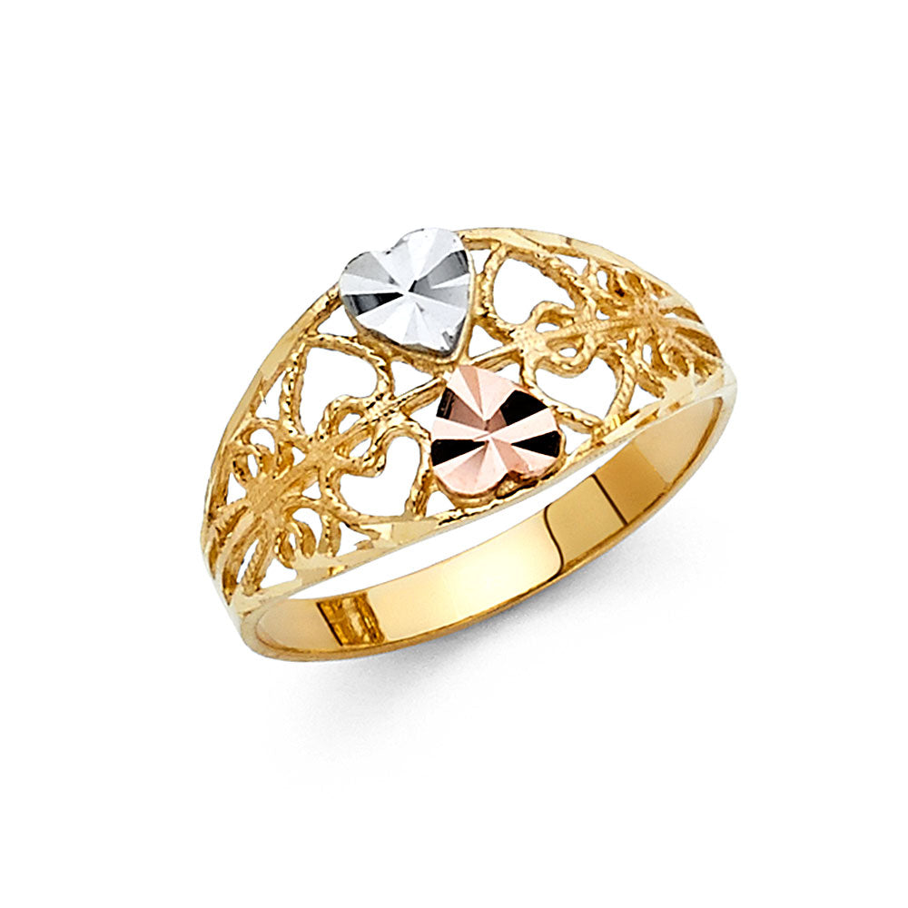 14K Yellow White Rose Gold Fancy Heart Ring