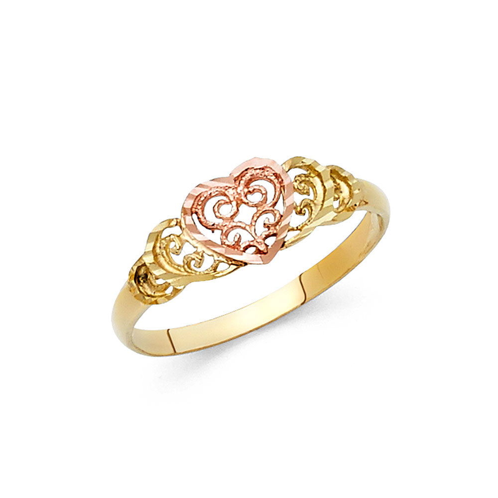 14K Two Tone Gold Fancy Heart Ring