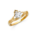 14K Yellow Gold CZ Claddagh Ring