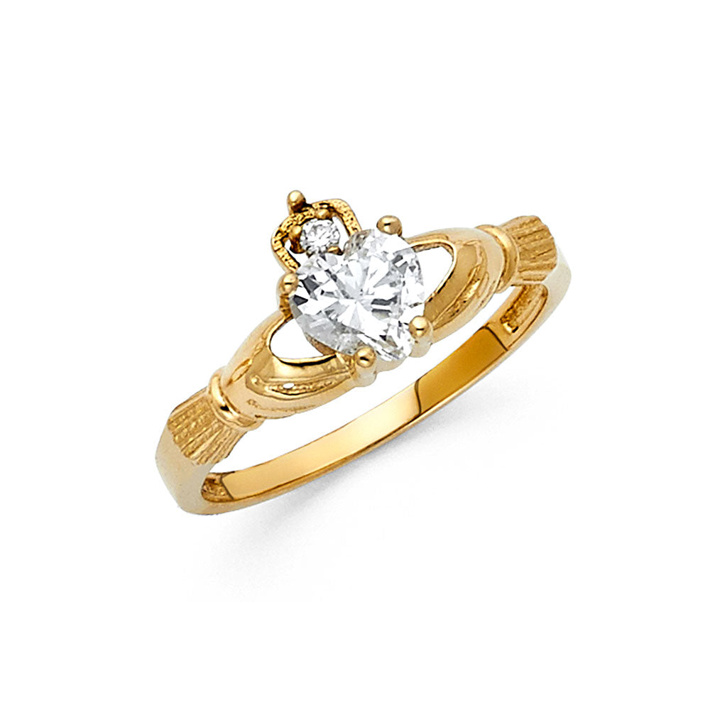 14K Yellow Gold CZ Claddagh Ring