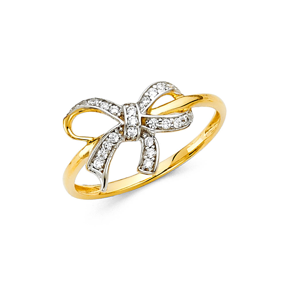14K Yellow Gold Two Tone Gold CZ Fancy Ring