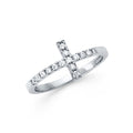 14K White Gold Side Way CZ Cross Ring