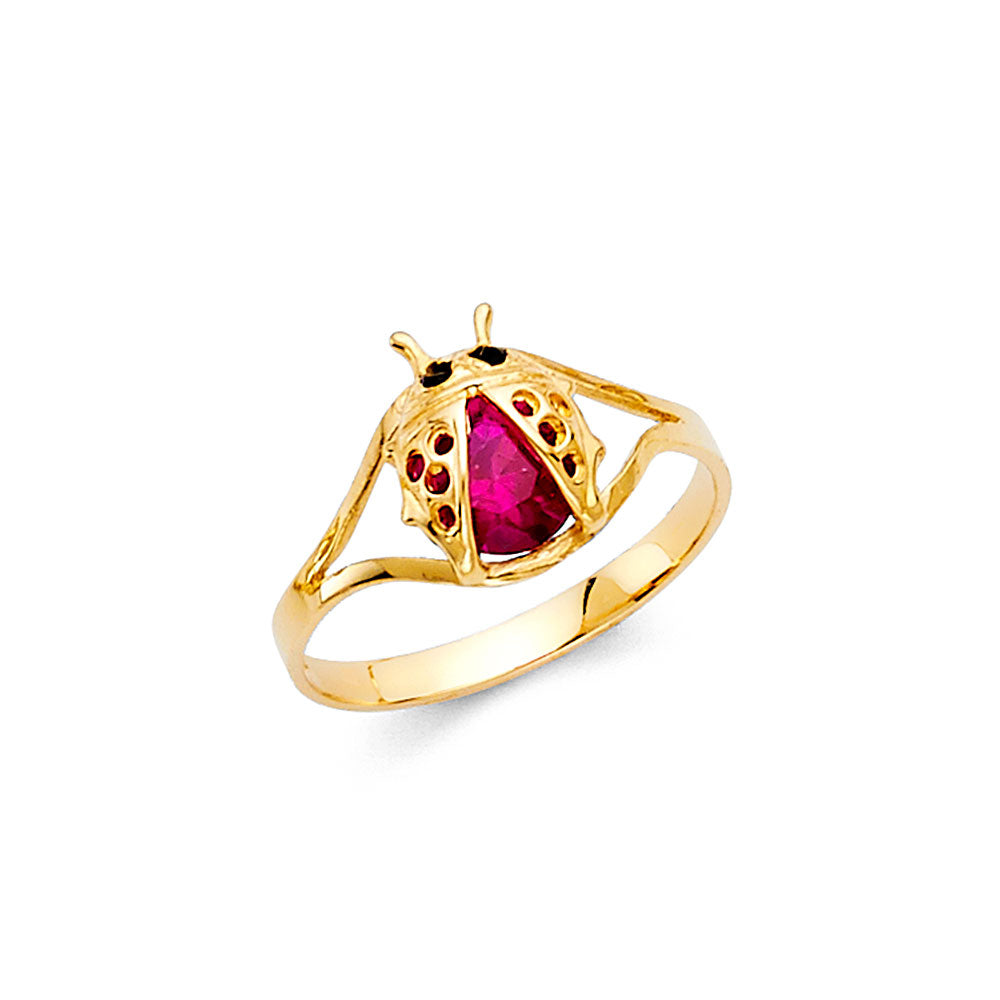 14K Yellow Gold CZ Ladybug Babies Ring