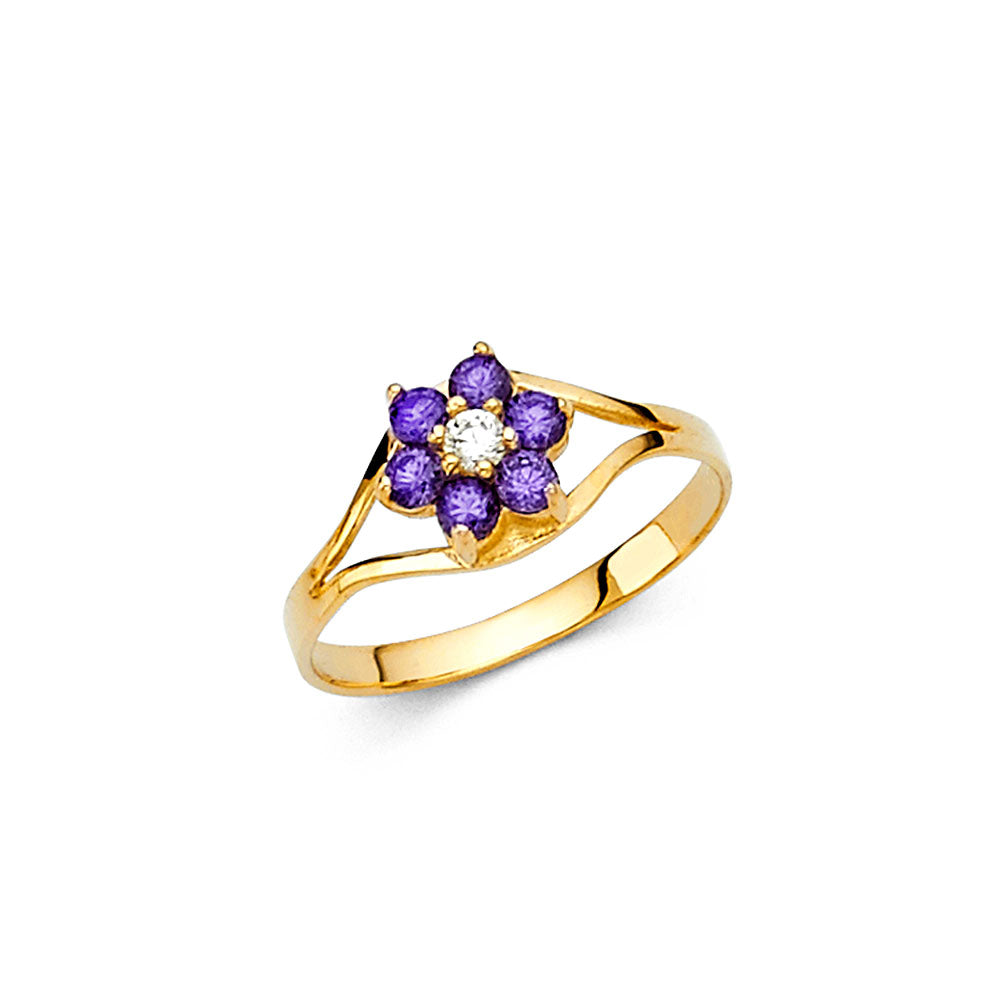 14K Yellow Gold CZ Birth Stone Babies Ring (Jan - Dec)