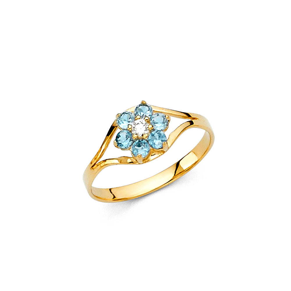 14K Yellow Gold CZ Birth Stone Babies Ring (Jan - Dec)