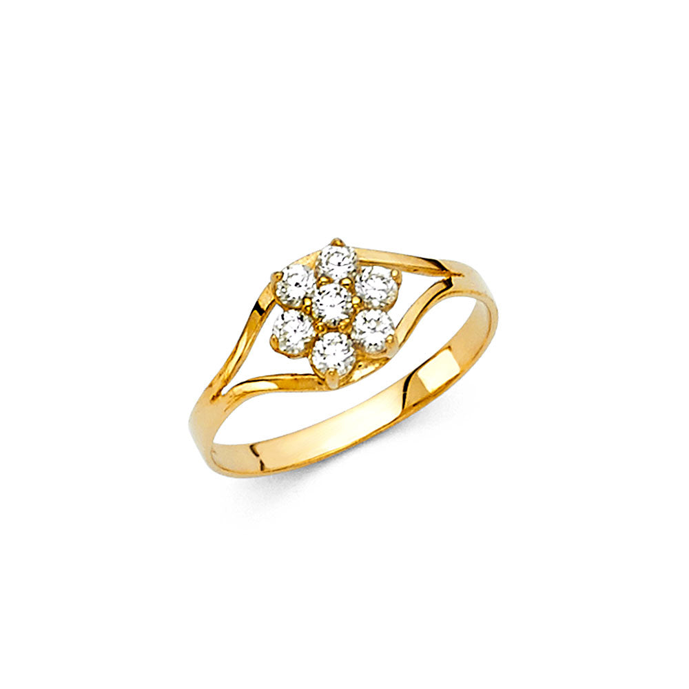 14K Yellow Gold CZ Birth Stone Babies Ring (Jan - Dec)