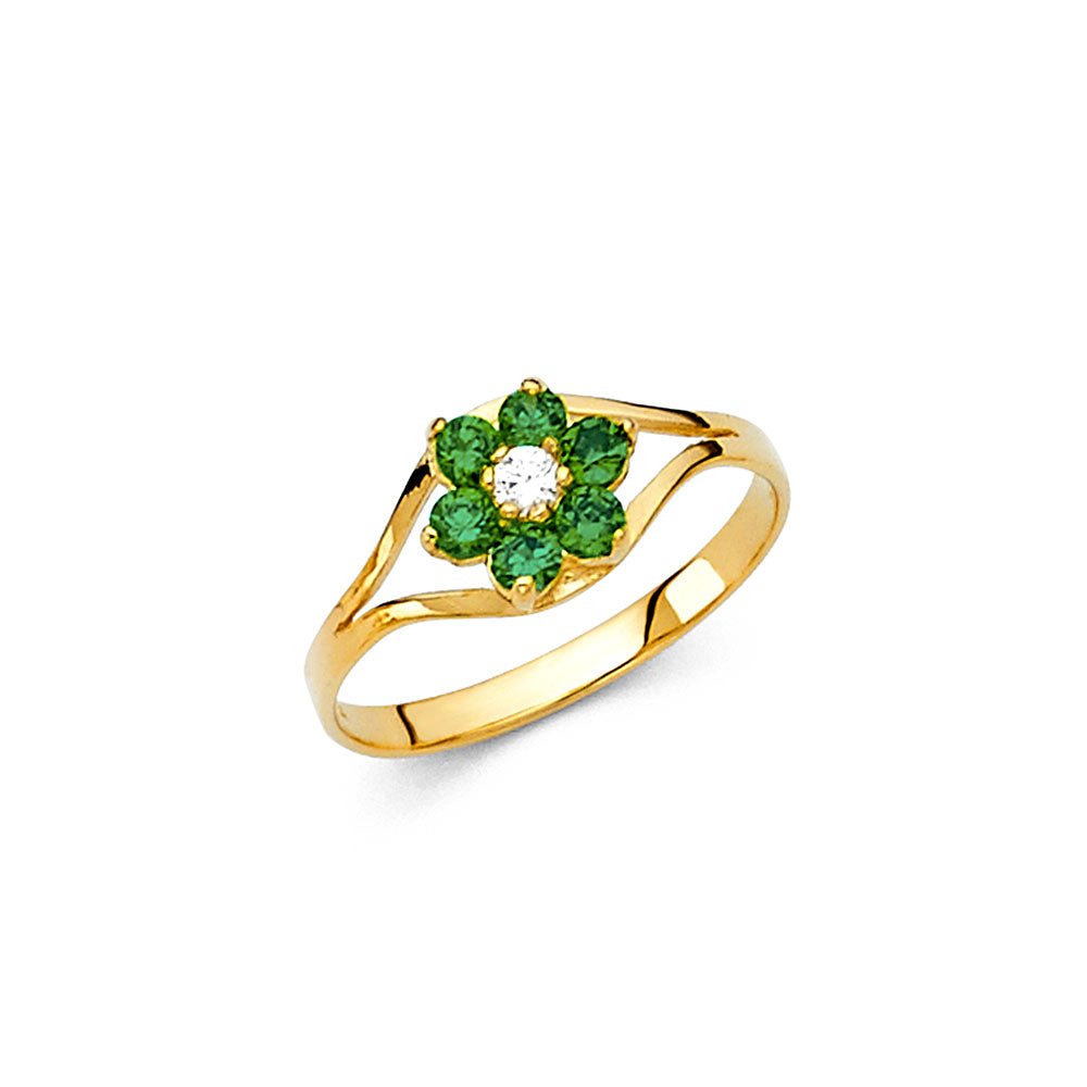 14K Yellow Gold CZ Birth Stone Babies Ring (Jan - Dec)