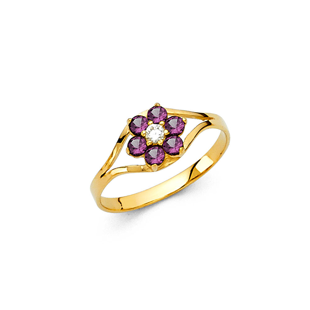 14K Yellow Gold CZ Birth Stone Babies Ring (Jan - Dec)