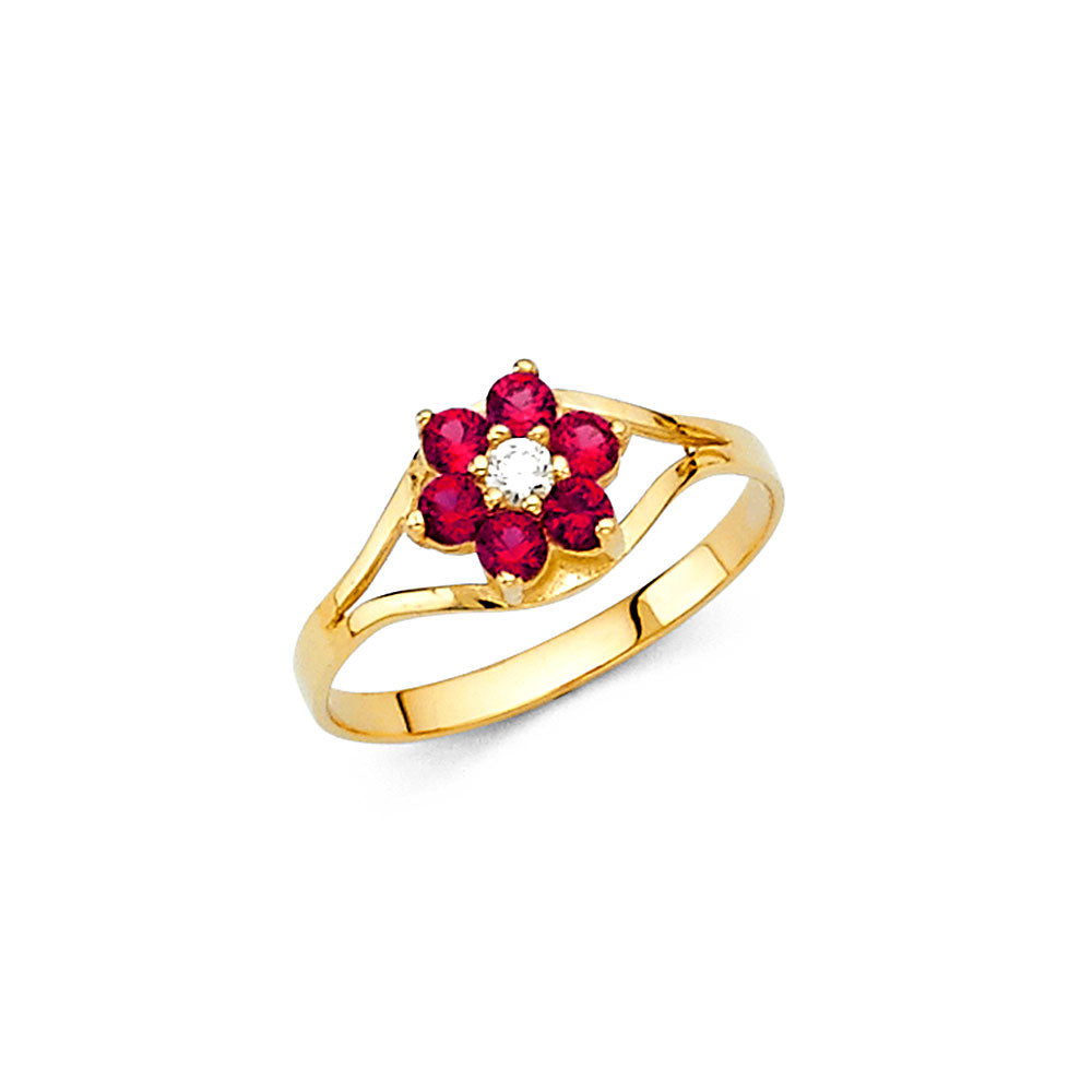 14K Yellow Gold CZ Birth Stone Babies Ring (Jan - Dec)