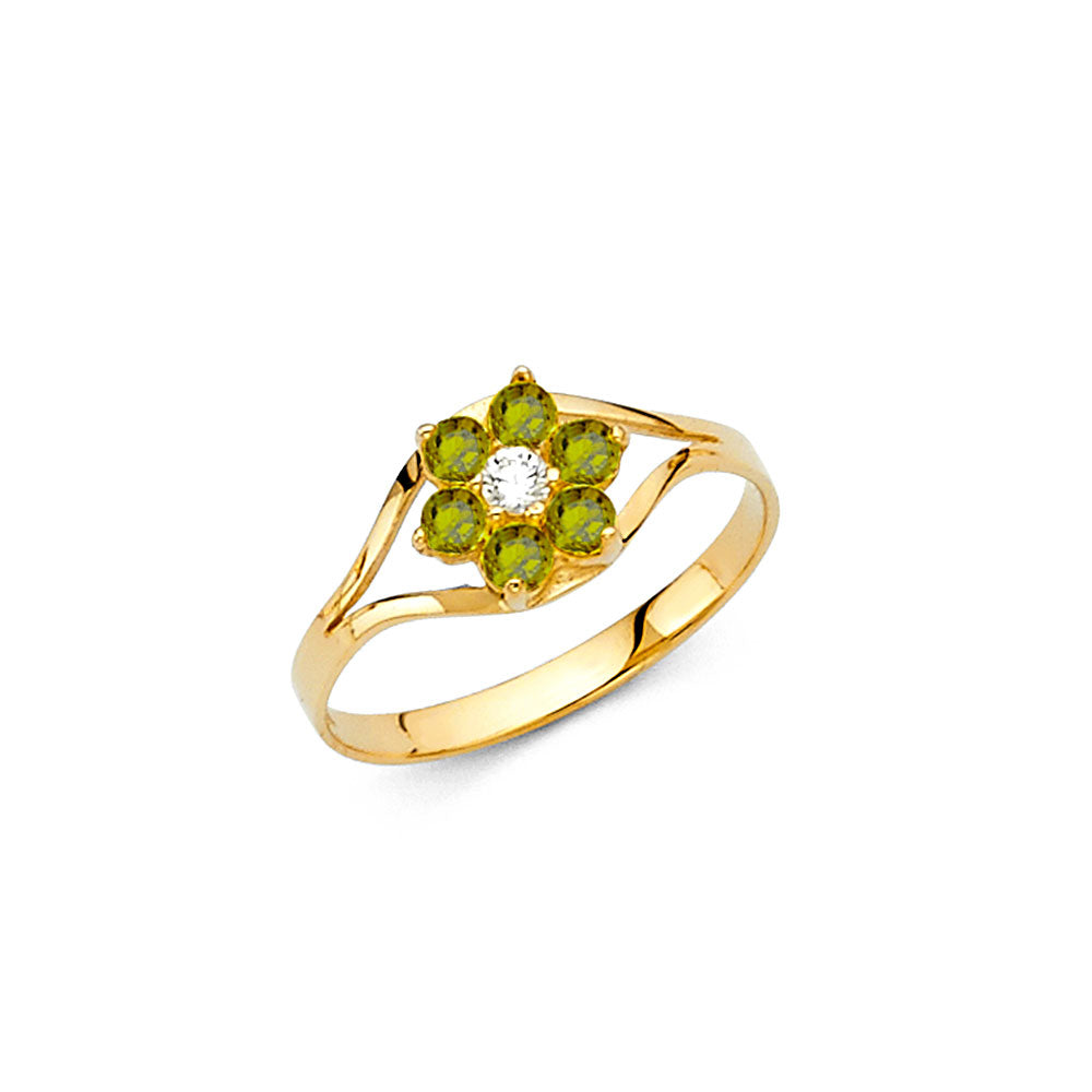 14K Yellow Gold CZ Birth Stone Babies Ring (Jan - Dec)