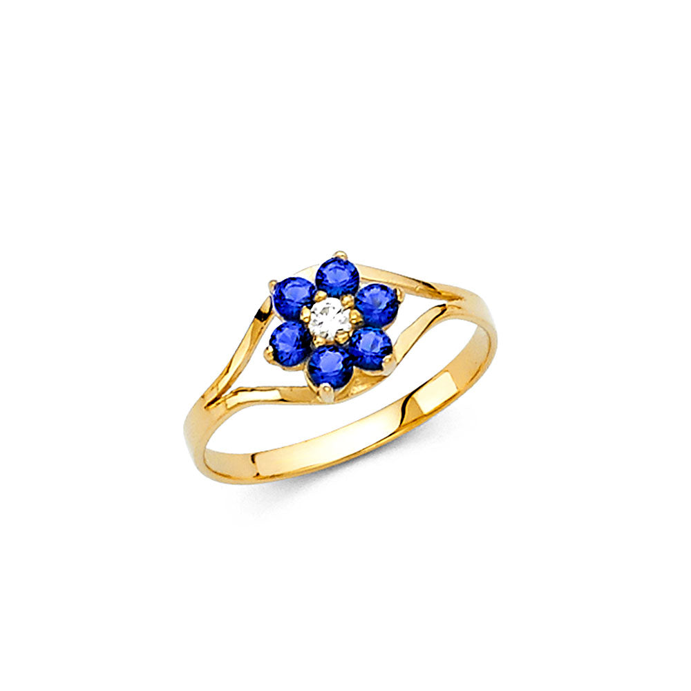 14K Yellow Gold CZ Birth Stone Babies Ring (Jan - Dec)