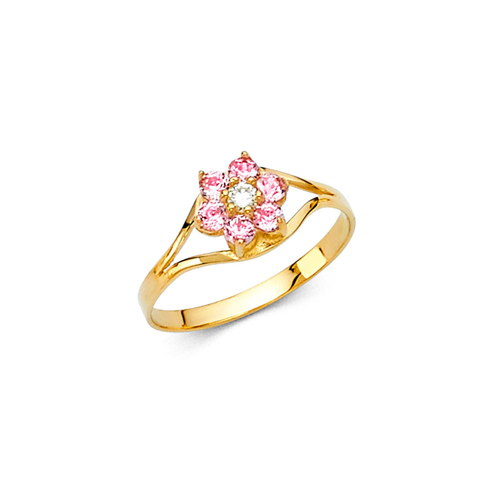 14K Yellow Gold CZ Birth Stone Babies Ring (Jan - Dec)
