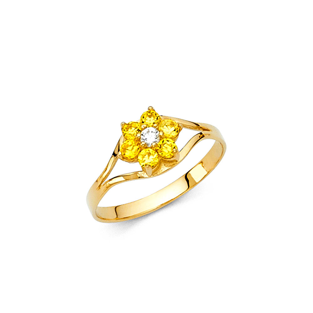 14K Yellow Gold CZ Birth Stone Babies Ring (Jan - Dec)