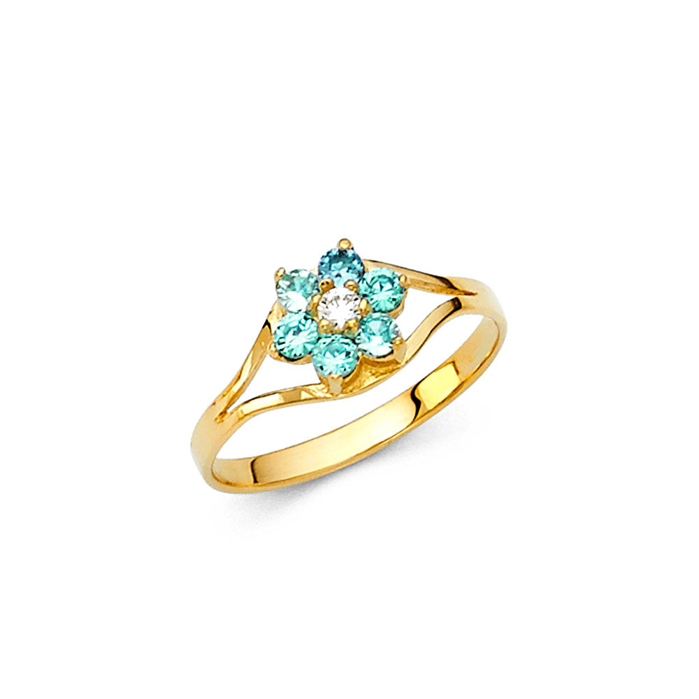 14K Yellow Gold CZ Birth Stone Babies Ring (Jan - Dec)