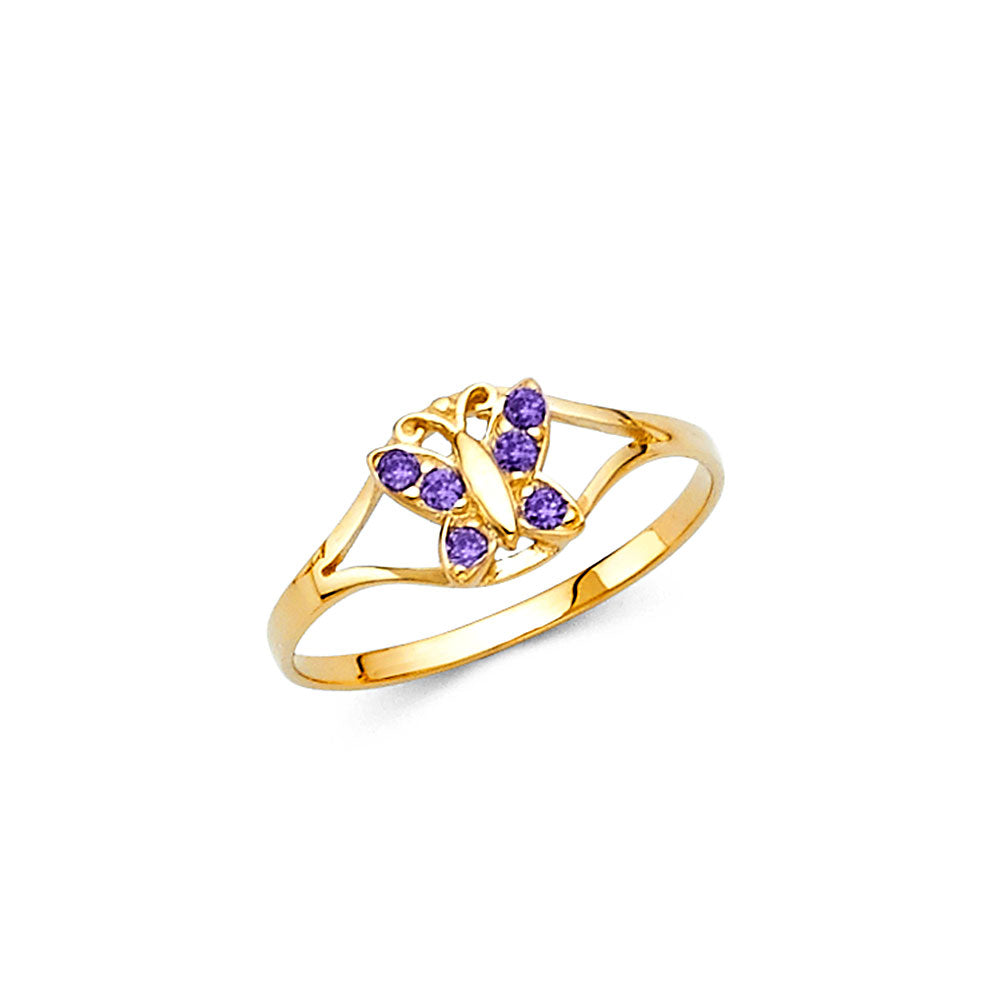14K Yellow Gold CZ Birth Stone Babies Ring (Jan - Dec)