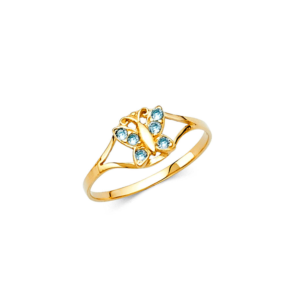 14K Yellow Gold CZ Birth Stone Babies Ring (Jan - Dec)