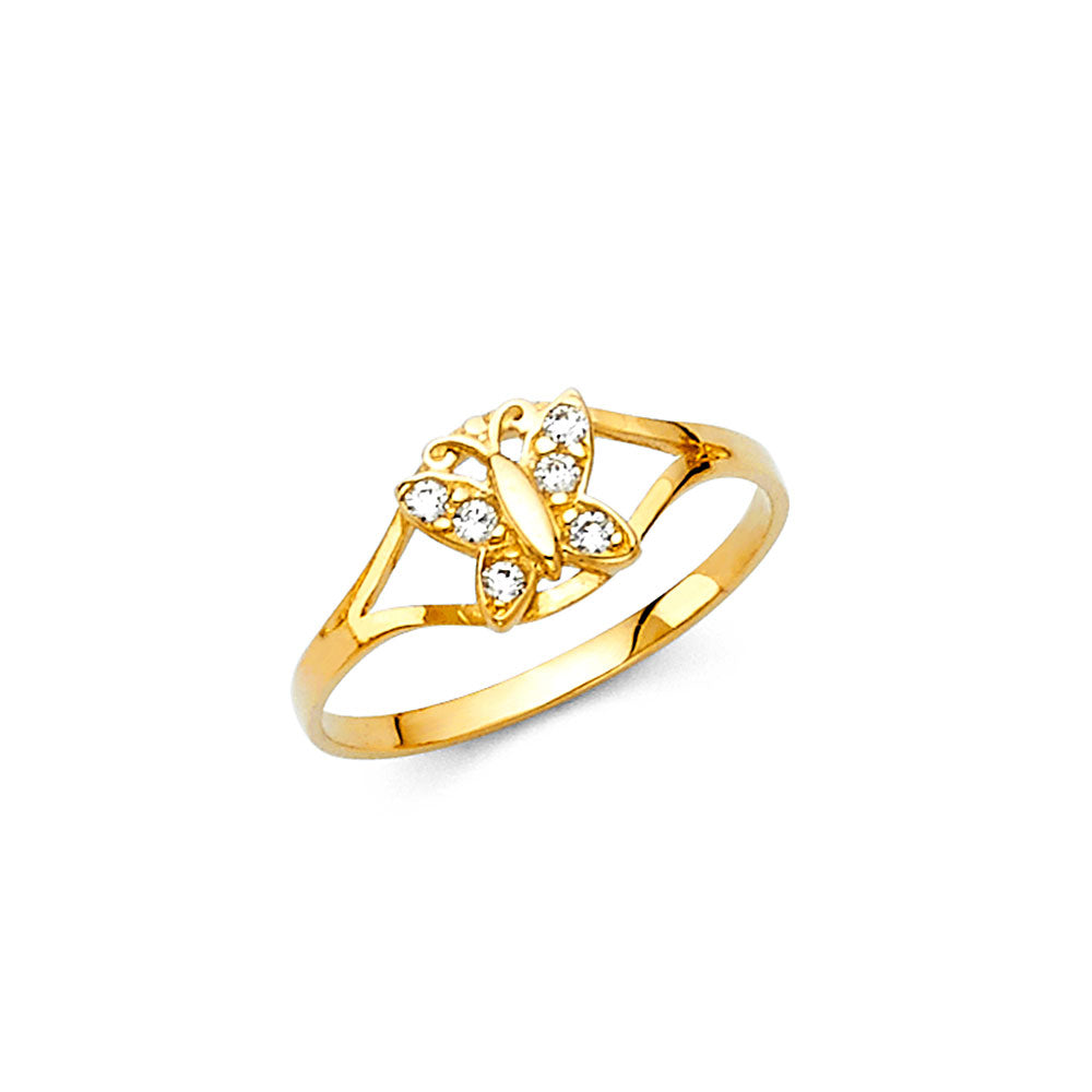 14K Yellow Gold CZ Birth Stone Babies Ring (Jan - Dec)