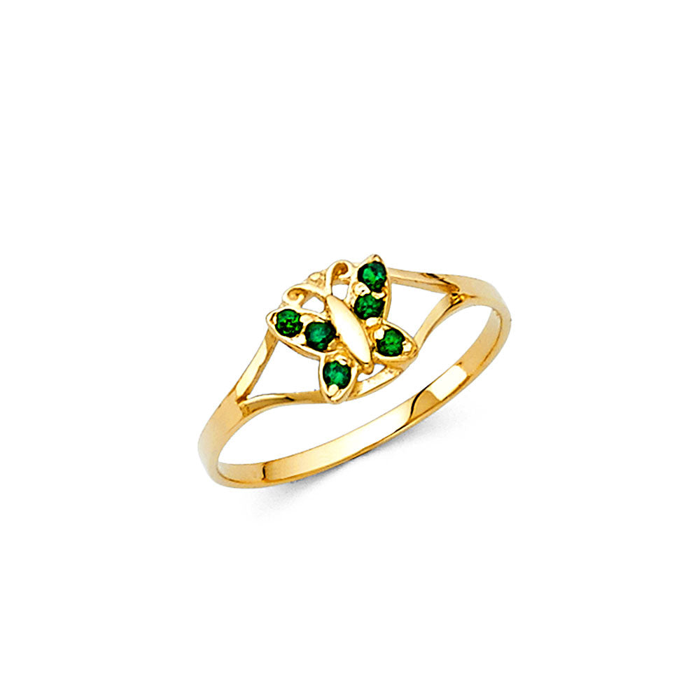 14K Yellow Gold CZ Birth Stone Babies Ring (Jan - Dec)