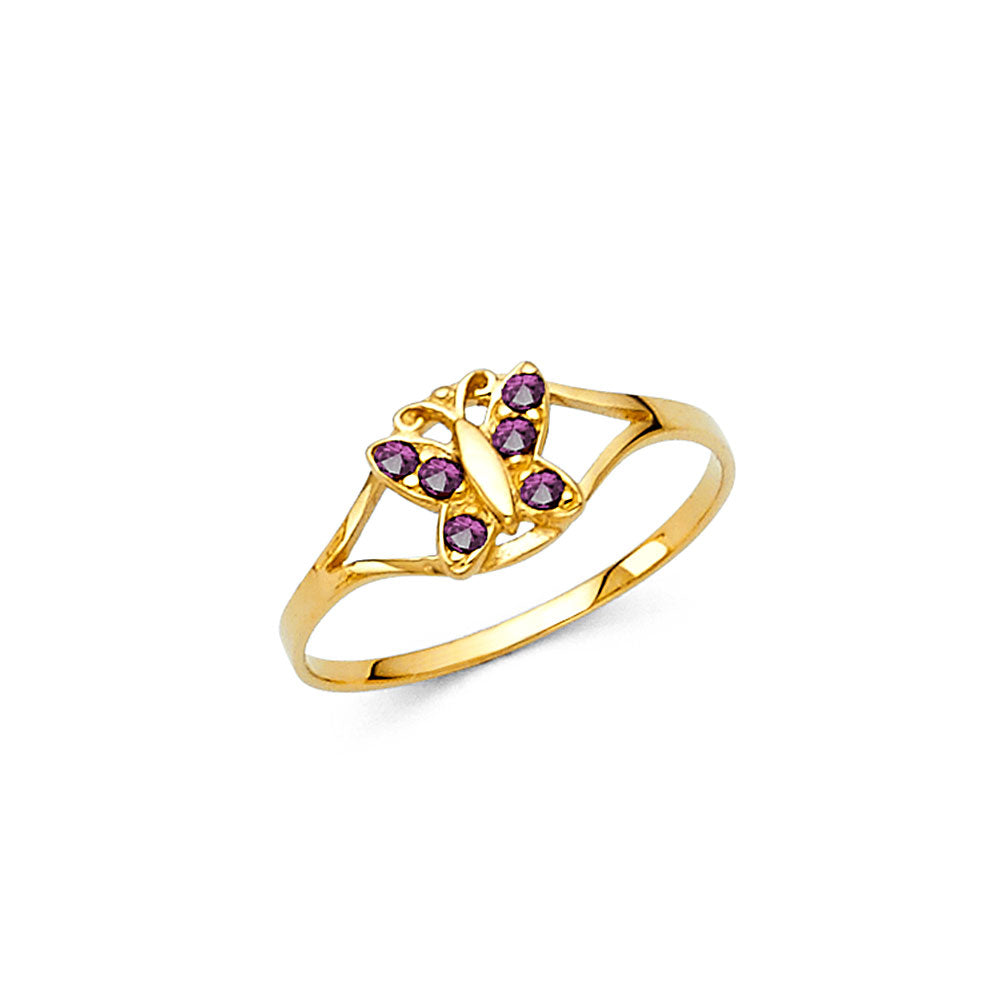 14K Yellow Gold CZ Birth Stone Babies Ring (Jan - Dec)