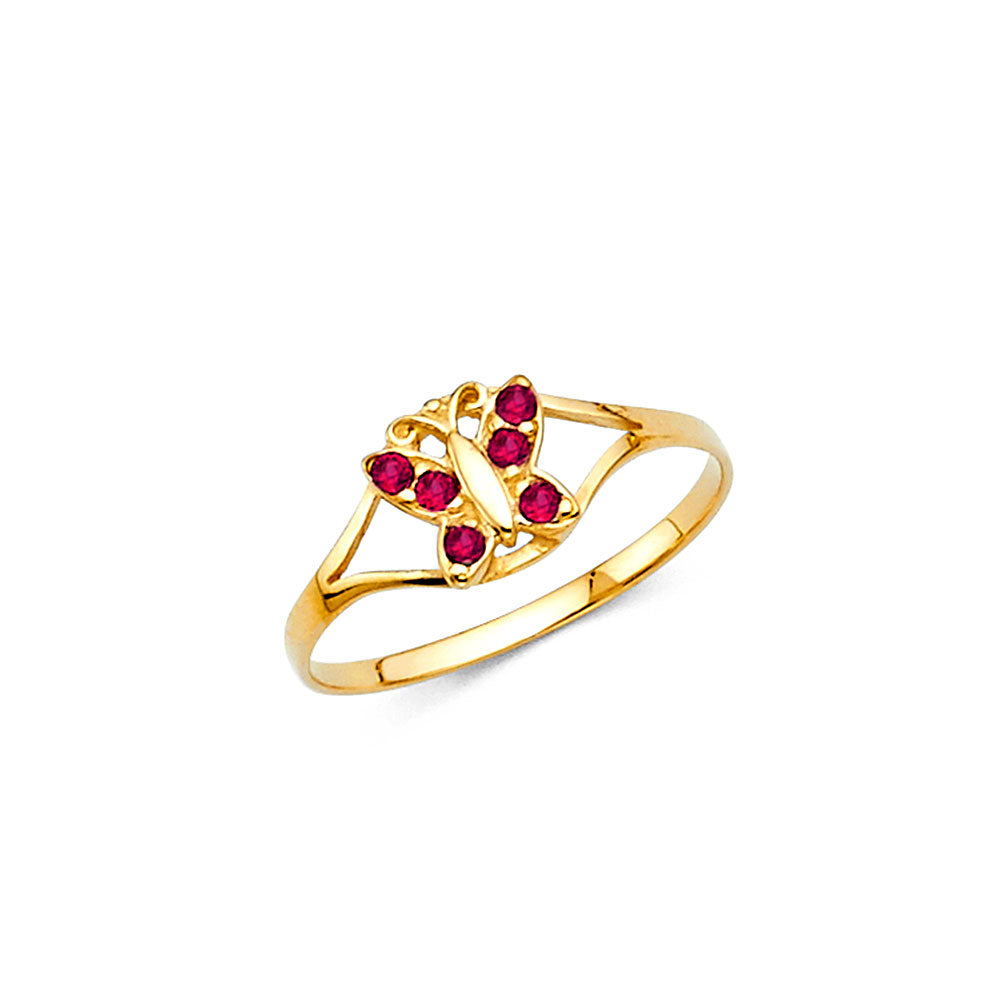 14K Yellow Gold CZ Birth Stone Babies Ring (Jan - Dec)