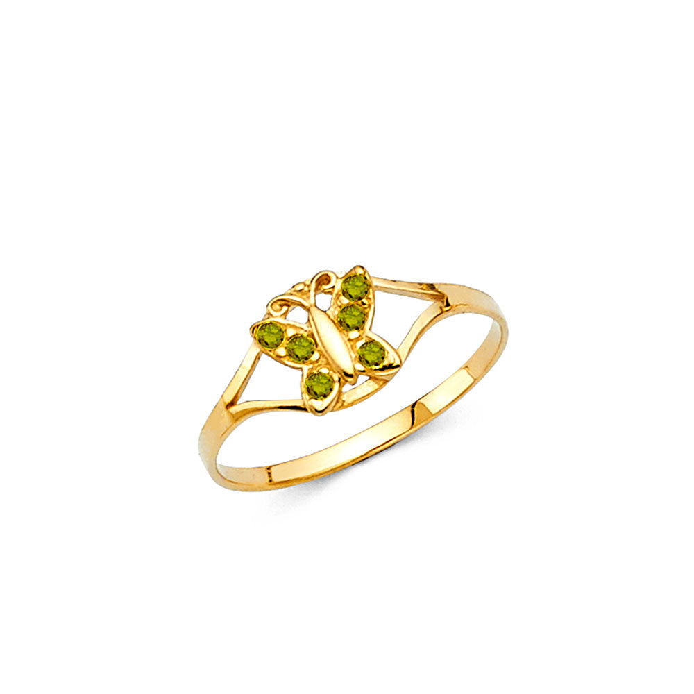 14K Yellow Gold CZ Birth Stone Babies Ring (Jan - Dec)