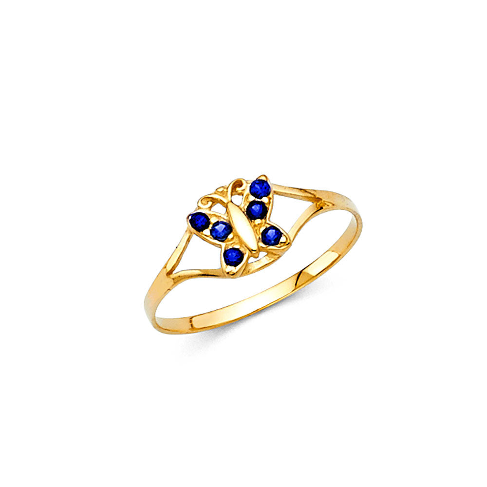 14K Yellow Gold CZ Birth Stone Babies Ring (Jan - Dec)