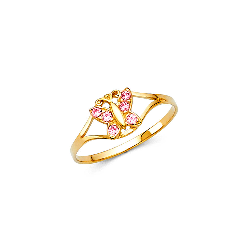 14K Yellow Gold CZ Birth Stone Babies Ring (Jan - Dec)