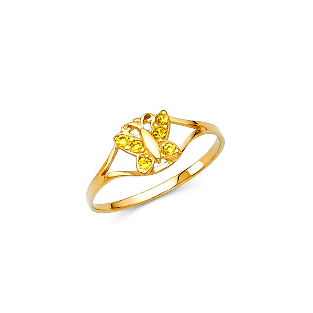 14K Yellow Gold CZ Birth Stone Babies Ring (Jan - Dec)