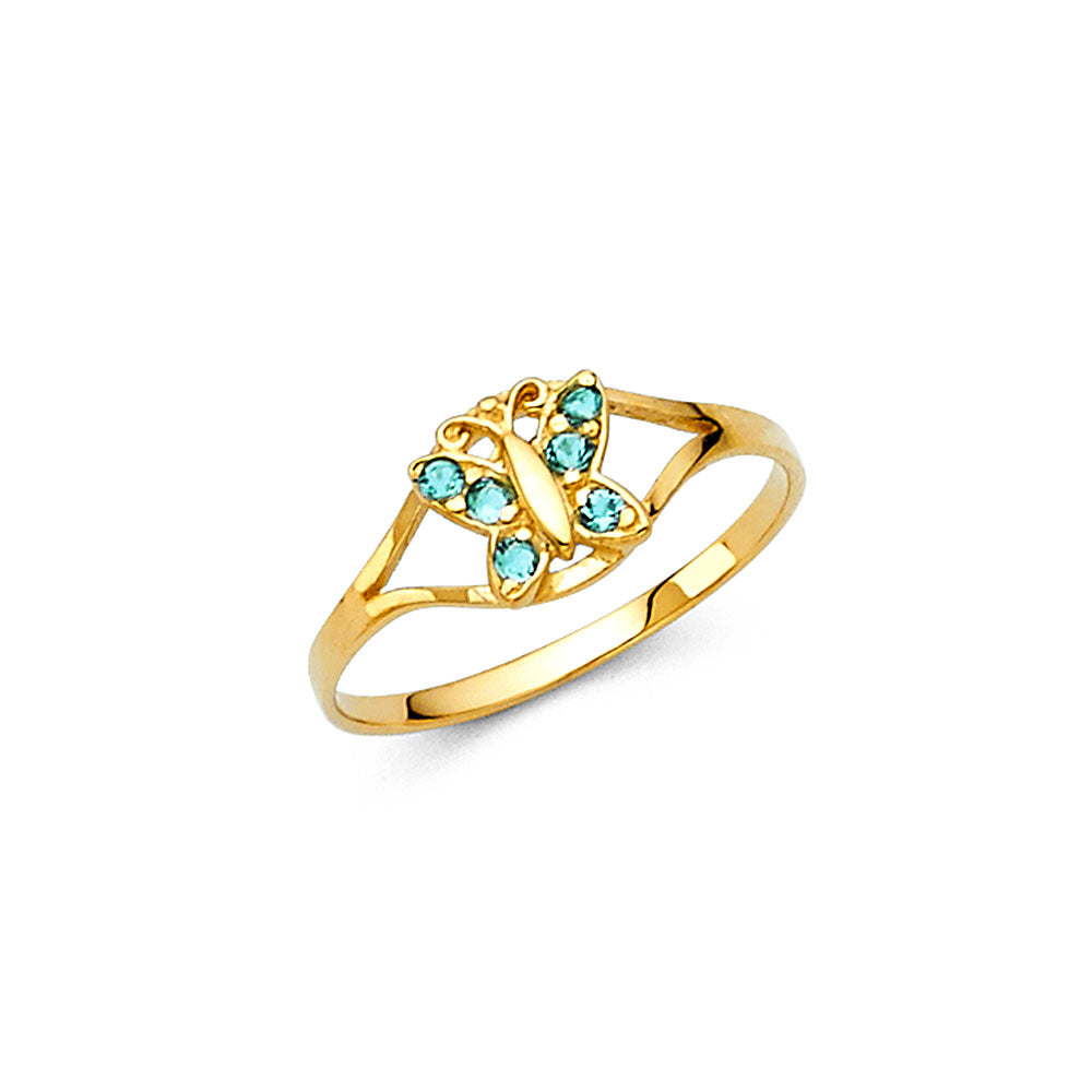 14K Yellow Gold CZ Birth Stone Babies Ring (Jan - Dec)