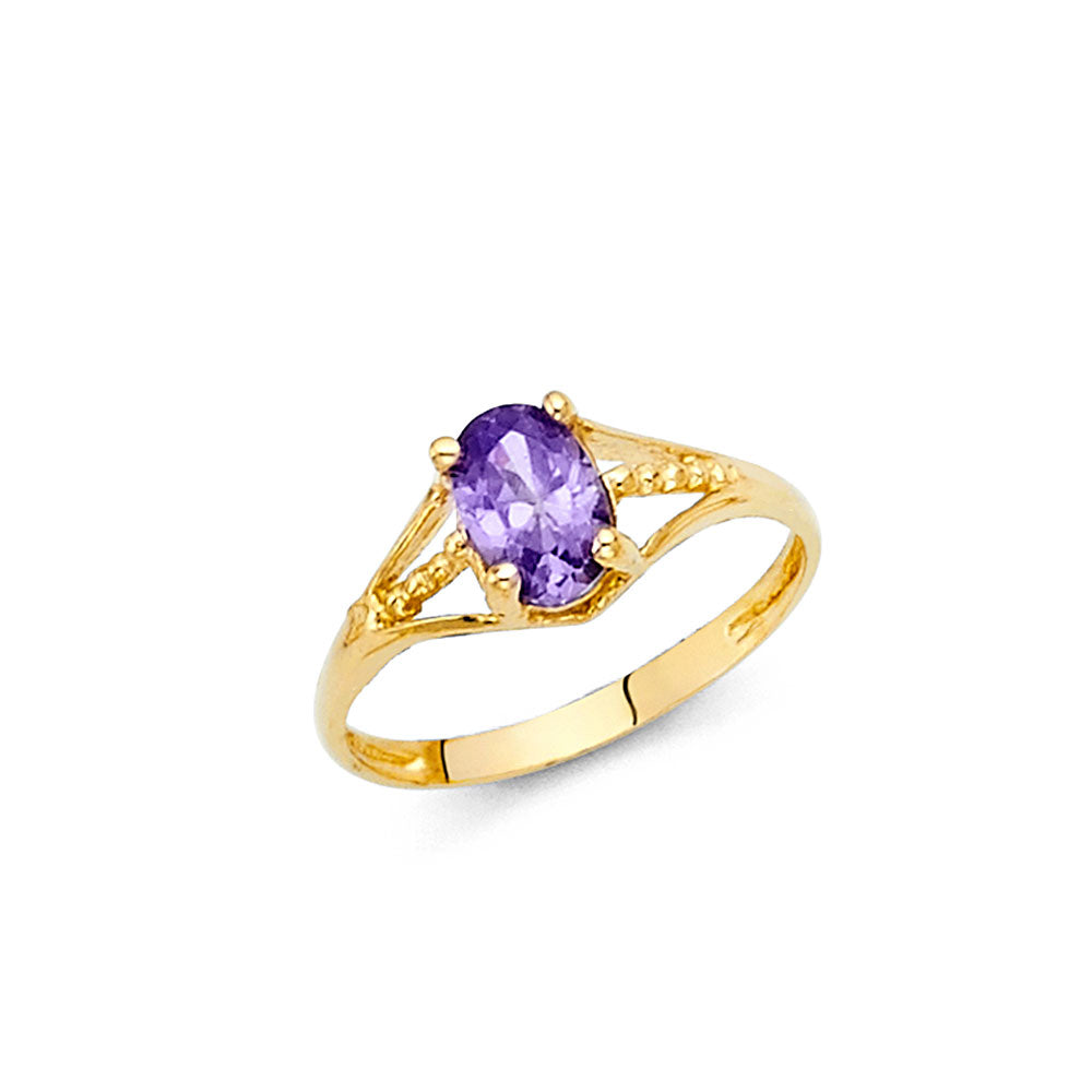 14K Yellow Gold CZ Birth Stone Babies Ring (Jan - Dec)