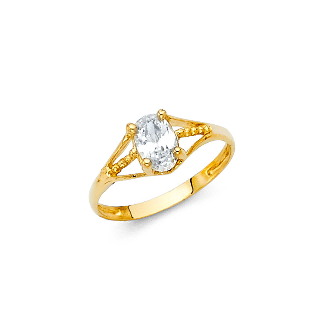 14K Yellow Gold CZ Birth Stone Babies Ring (Jan - Dec)