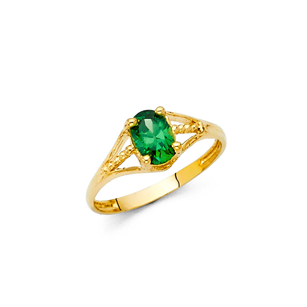 14K Yellow Gold CZ Birth Stone Babies Ring (Jan - Dec)