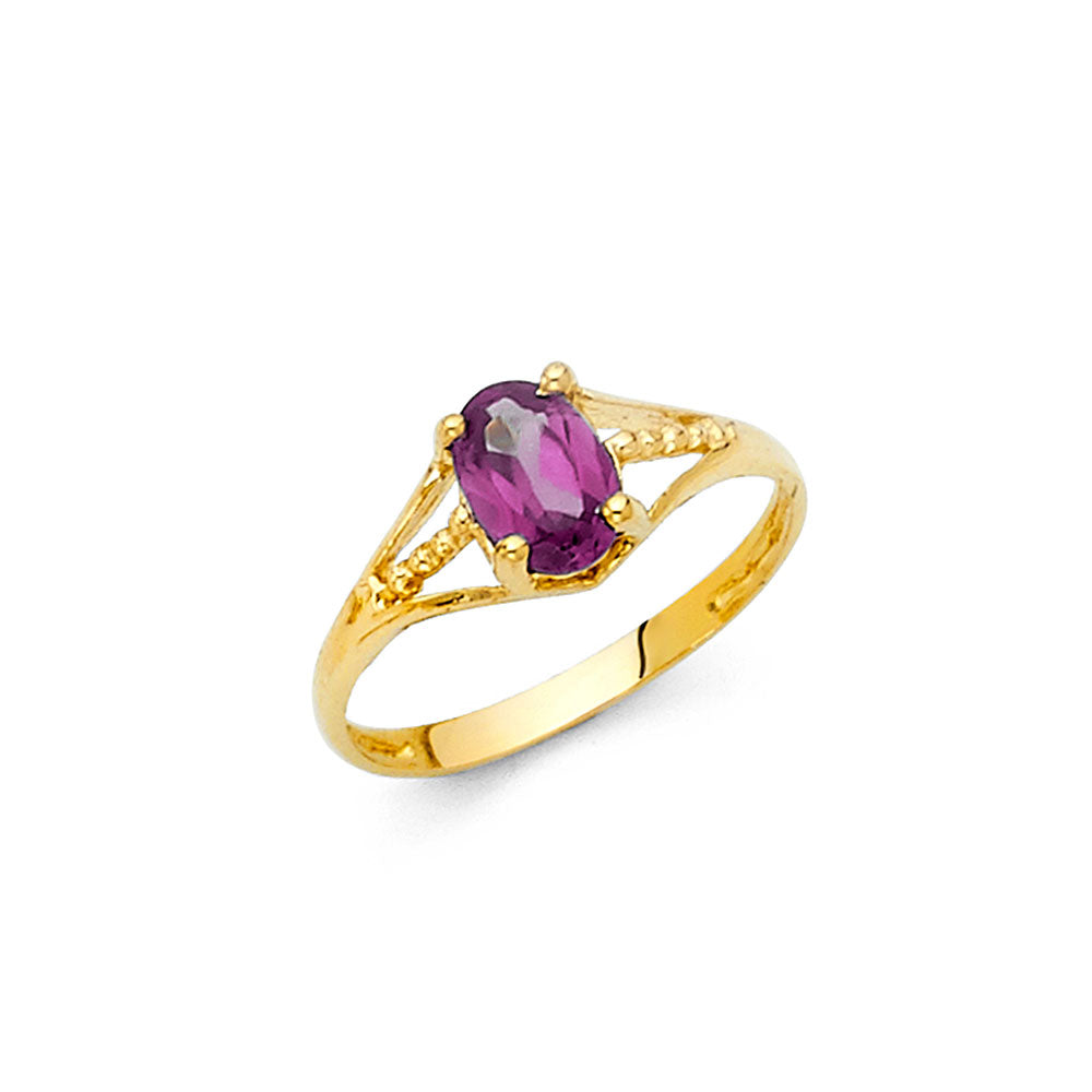 14K Yellow Gold CZ Birth Stone Babies Ring (Jan - Dec)