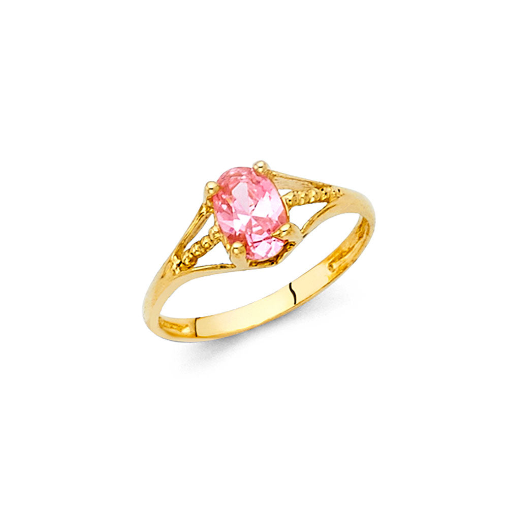 14K Yellow Gold CZ Birth Stone Babies Ring (Jan - Dec)
