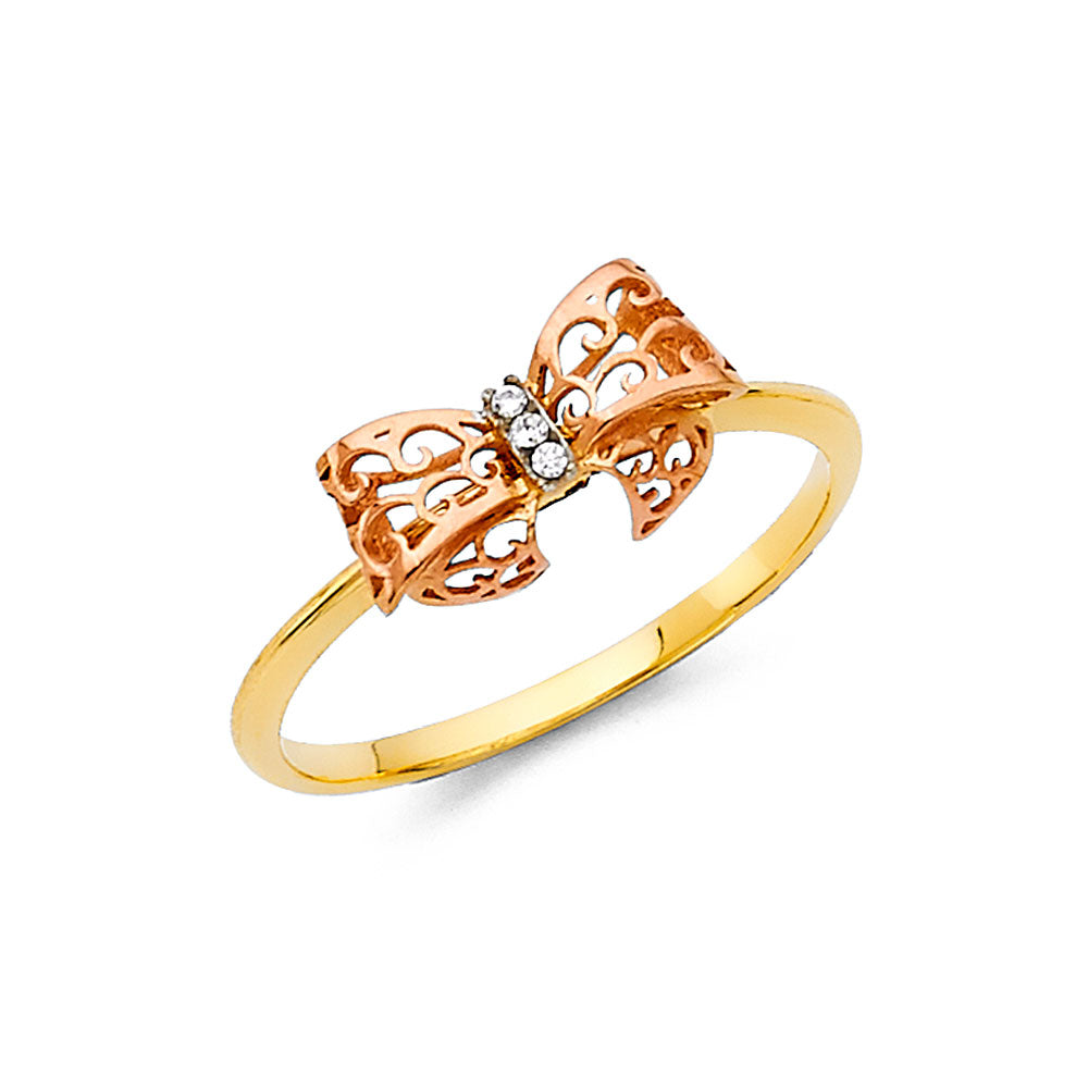 14K Yellow White Rose Gold CZ Fancy Ring