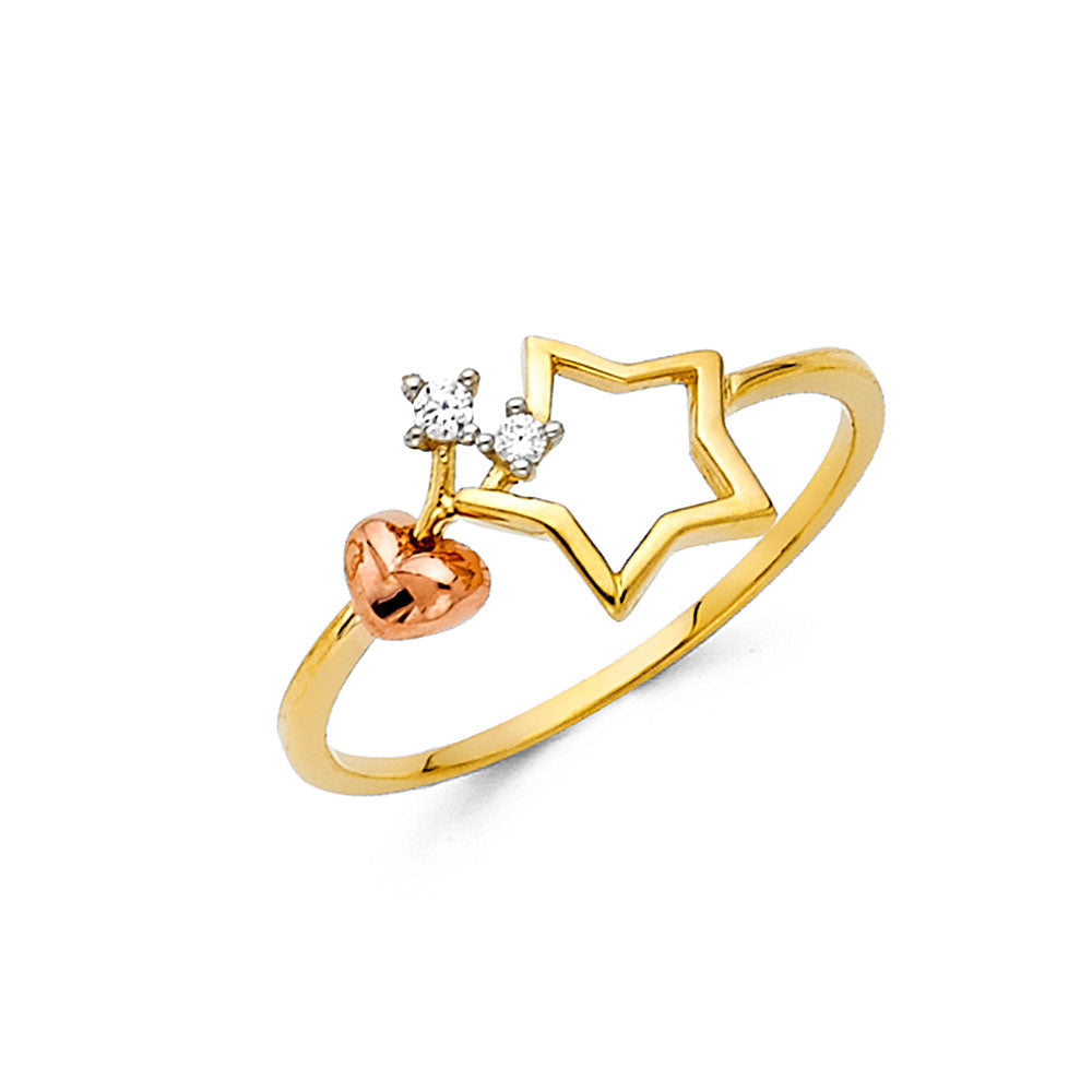 14K Yellow White Rose Gold CZ Fancy Ring