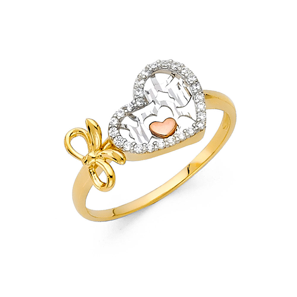 14K Yellow White Rose Gold CZ Fancy Ring