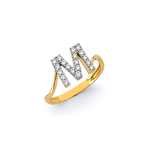 14K Two Tone Gold CZ Initial Ring (Letter A - Z)