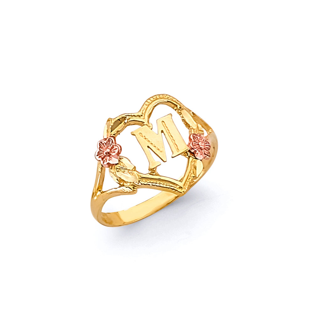 14K Two Tone Gold Initial Ring (Letter A - Z)