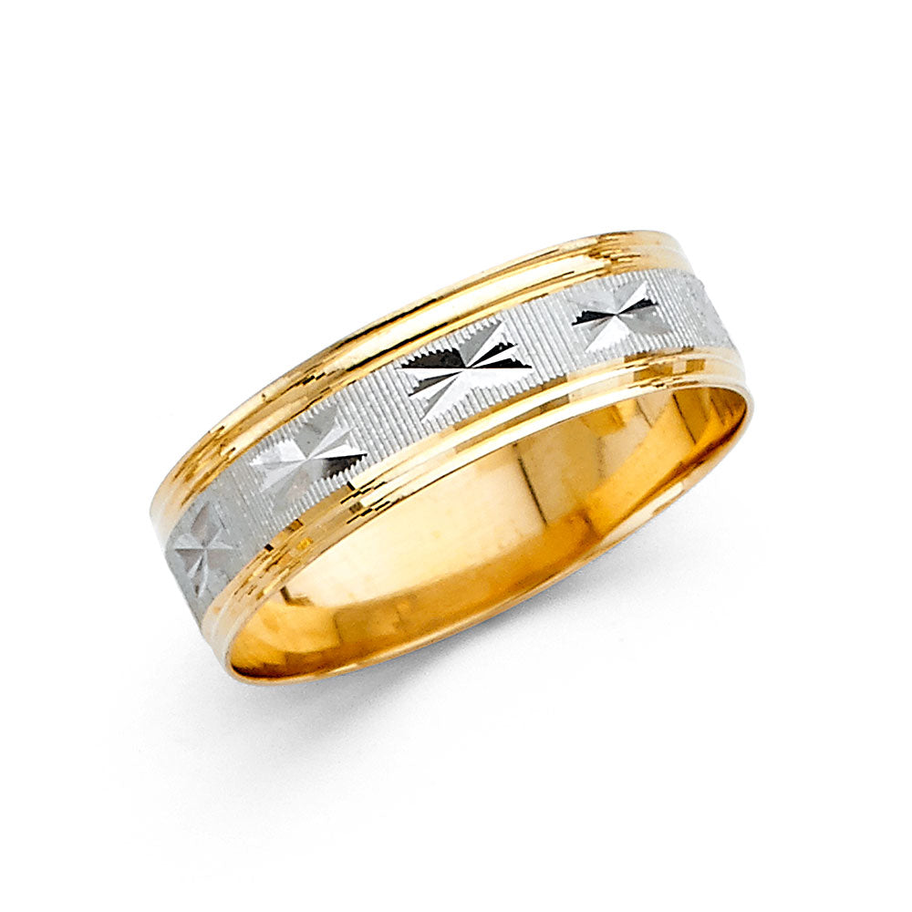 14K Two Tone Gold 6 mm Diamond Cut Wedding Band Sz 10